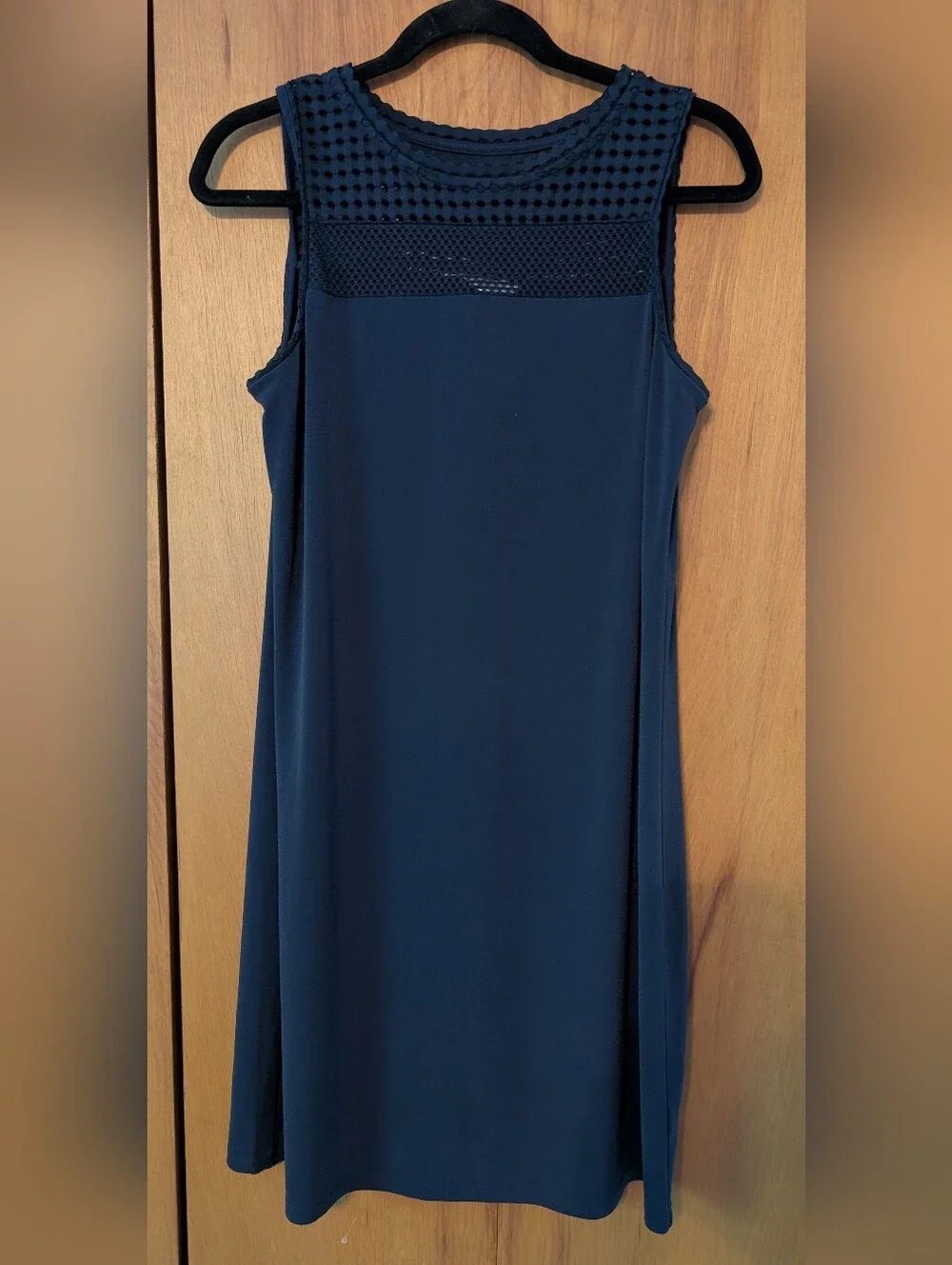 Michael Kors Navy Sleeveless Midi Dress with Mesh Yoke Size M Womens